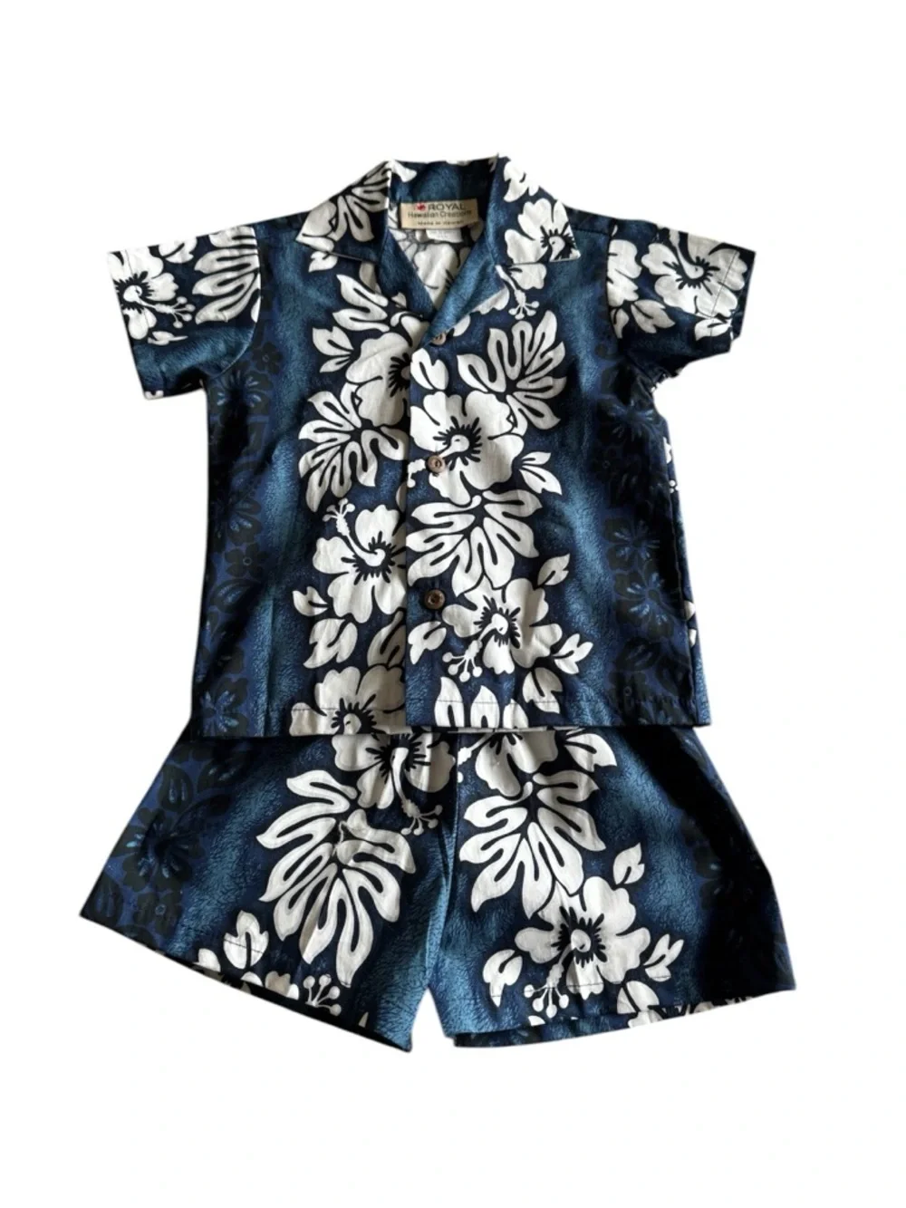 Royal Hawaiian Creations Navy & White Hibiscus Set 100% Cotton